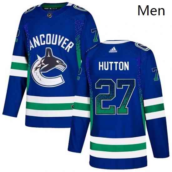 Mens Adidas Vancouver Canucks 27 Ben Hutton Authentic Blue Drift Fashion NHL Jersey